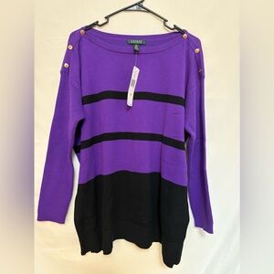 NWT Lauren Ralph Lauren Purple‎ Striped Sweater Size 1X